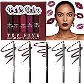 Italia Deluxe Exclusive Edition Top Five Lip Kit with Mousse Matte Lipsticks and Ultrafine Lipliners, Creamy, Highly Pigmented, Long Lasting Lip Makeup Combo