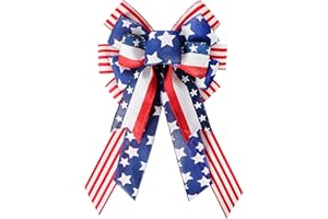 VAZHOSID Patriotic Wreath Bow Large Red White Blue Bow Patriotic Holiday Tree Topper Bow American Flag Bow Red White Blue Decorations for 4th of July, Memorial Day, Veteran's Day, Indoor Outdoor Decorations