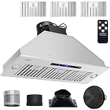 VEVOR Insert Range Hood, 900CFM 4-Speed, 36 Inch Stainless Steel Built-in Kitchen Vent with Touch & Remote Control LED Lights Baffle Filters, Ducted/Ductless Convertible, ETL Listed…