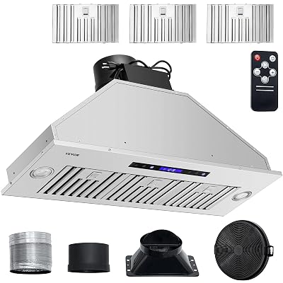VEVOR Insert Range Hood, 900CFM 4-Speed, 36 Inch Stainless Steel Built-in Kitchen Vent with Touch & Remote Control LED Lights Baffle Filters, Ducted/Ductless Convertible, ETL Listed…