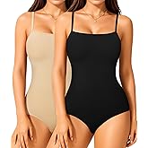 Irisnaya 2-Pack Shapewear Bodysuits for Women Tummy Control - Square Neck Body Suit Cami Body Shaper Going out Tops
