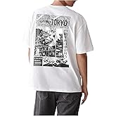 GORGLITTER Men's Japanese Letter Graphic Tee Top Oversized Short Sleeve Casual Aesthetic Print T-Shirt
