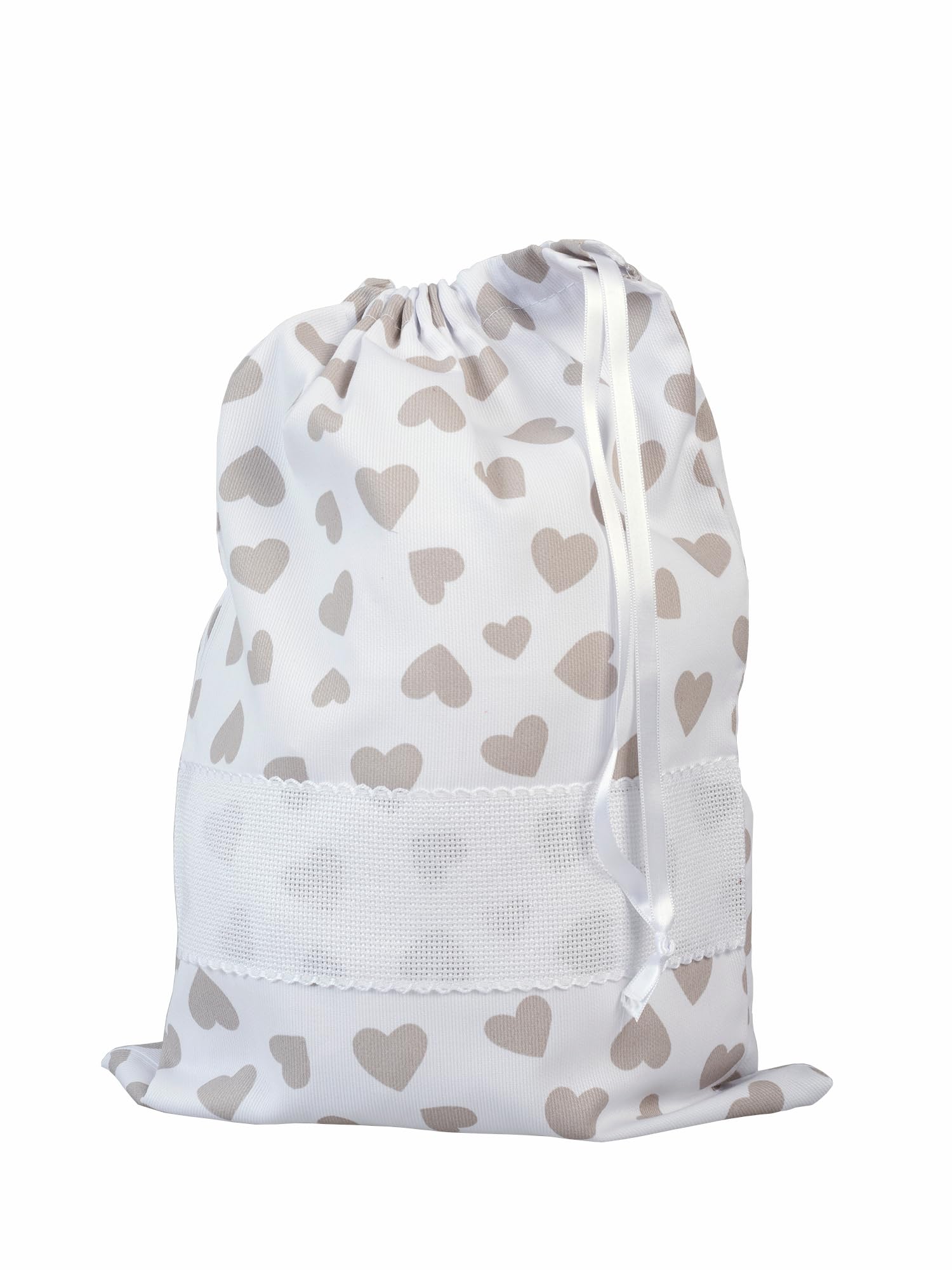 Filet - Kit Bag with Drawstring Closure for Embroidery, Made of Piquet Cotton Printed Millerighe, 100% Made in Italy, Beige Hearts Pattern, Beige Hearts Fantasy, Modern