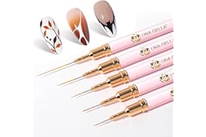 UNA GELLA Nail Art Brushes Metallic, 5 Count Liner Pens Set For Nail Art Gel Polish, Detail Nail Art Design Painting Brush Set For Nails Gel Fine Drawing Nail Tools, Sizes 7/9/11/15/25mm
