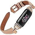 Unique D-shape Metal Buckle Leather Bands Compatible with Fitbit Luxe Bands for Women Top Grain Leather Strap Compatible for Fitbit Luxe/Fitbit Luxe Special Edition Fitness Tracker (Rose Gold/Wheat)