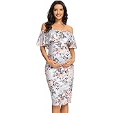Jezero Women's Maternity Dress Off Shoulder Ruffle Sleeveless Bodycon Dress for Baby Shower