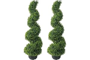 35 Inch Artificial Boxwood Topiary Tree Spiral Plants Fake Faux Artificial Topiary Trees Plant Decor in Plastic Pot Green Ind