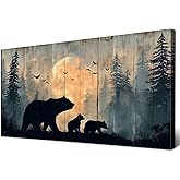 Wildlife Bear Wall Art Rustic Cabin Wall Decor Forest Mountain Animals Landscape Picture Canvas Prints Living Room Kitchen Lodge Decorations for Home Rustic Painting Poster Country Artwork 20x40”