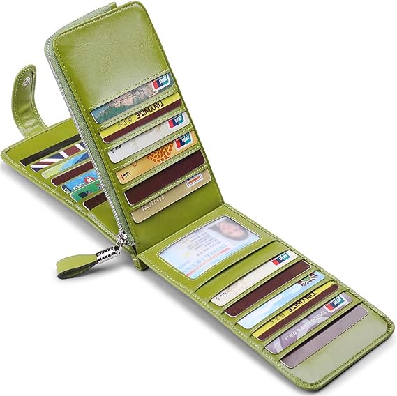 Amazon Co Jp Jeeburyee 長財布 カードケース メンズ レディース 薄型 二つ折り 大容量 カード入れ 磁気防止 本革 カード26枚収納 人気 小銭入れ 男女兼用 Rfid識別 オイルレザー グリーン 服 ファッション小物