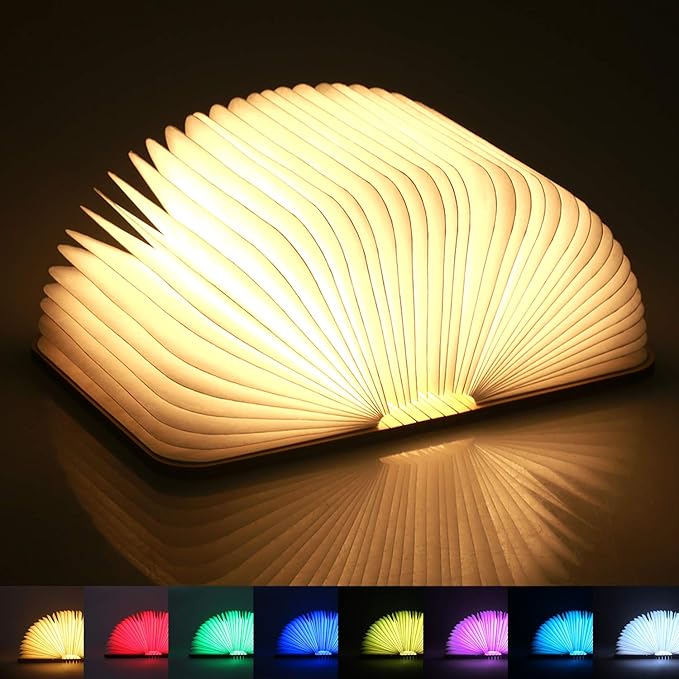 Yuanj LED Buch lampe, 8 Farbmodi Hölzerne Faltende Buchlampe, USB