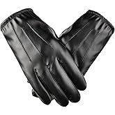 YAMEIZE Men Leather Touchscreen Gloves Warm - Winter PU Leather Gloves for Dress Party Outdoor Driving