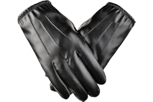 YAMEIZE Men Leather Touchscreen Gloves Warm - Winter PU Leather Gloves for Dress Party Outdoor Driving