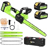 12" Electric Chainsaw Cordless, 21V Battery Chainsaw 2 x 4.0AH Battery, power chain saws with 2xChains & Guide Plate, Handheld Electric Power Chain Saw w Auto Oiling for Wood Cutting Trimming Branch