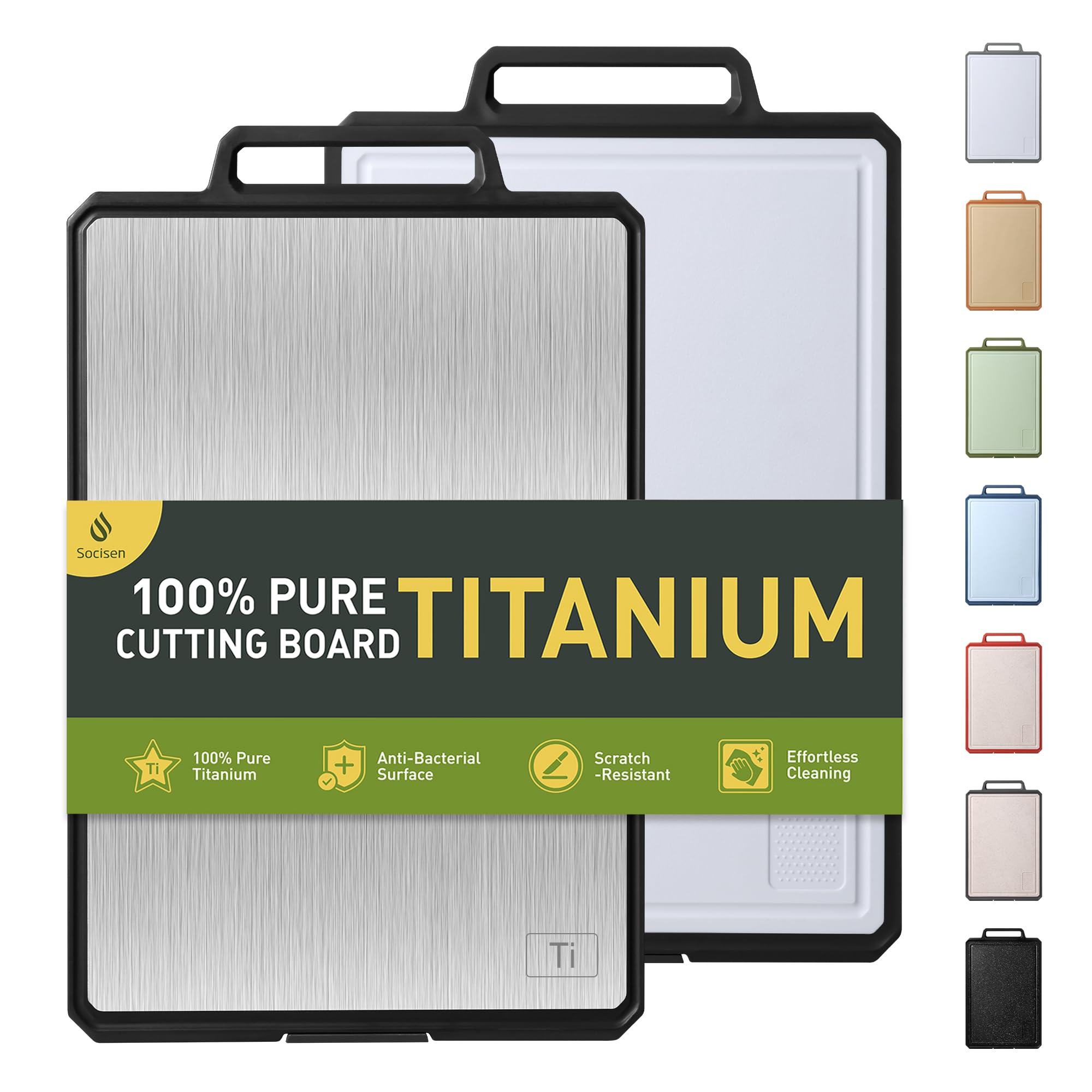 Photo 1 of ** ONLY ONE ** Titanium Cutting Boards for Kitchen Chopping Board with Handle Large Big Small Kitchen Meat Butcher Block 2 in 1 Pure Titanium and Wheat Straw PP Not Wood Bamboo Plastic Silicone Teak Black/White