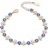 TIMEMATRIX Blue/Red/Green/Purple Cubic Zirconias & Rhinestones Gemstone Ornate Gold Bracelet for Women,18K Gold Plated Fashion Bracelet，Gift for Girlfriend Wife,Mother