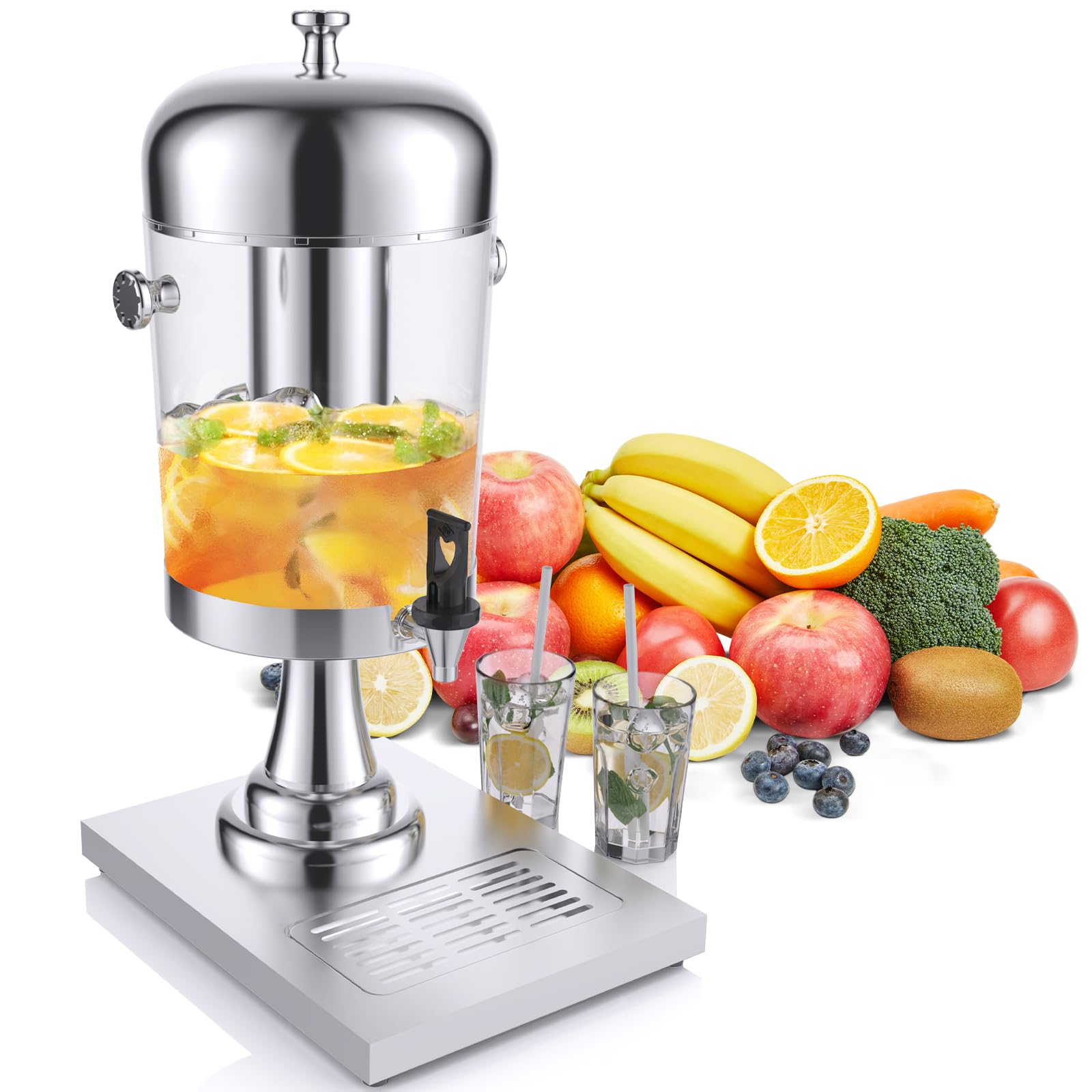 Photo 1 of THXSUN Beverage Dispenser, 2.2 Gallon Single Drink Dispenser with Centre Ice Core and Drip Tray, Stainless Steel & PE Beverage Dispenser with Stand for Cold Drinks Parties Buffet Catering