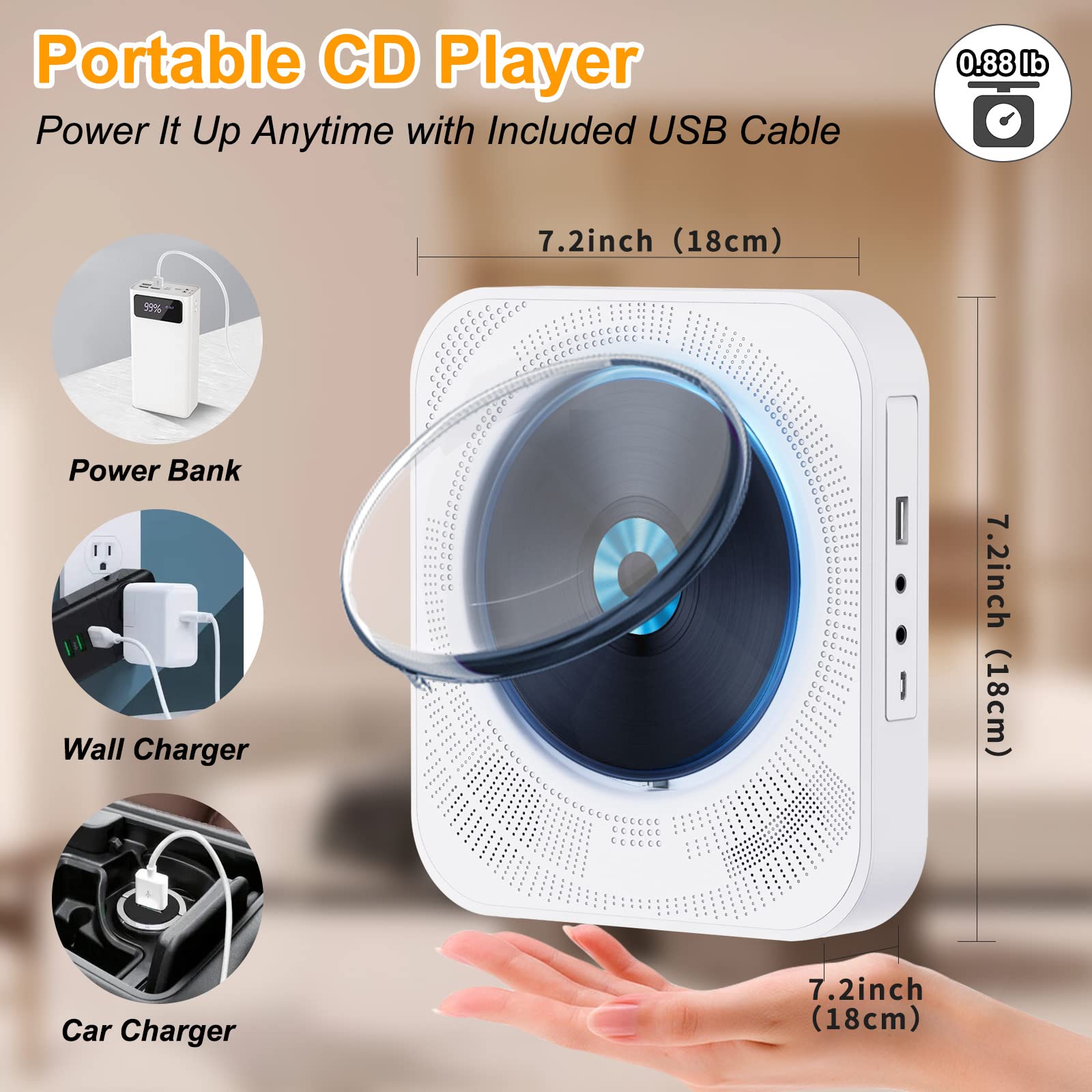 CD Player Bluetooth 5.0, Radio CD Player with HiFi Speaker, Portable CD Player for Home CD Music Player with Remote Control,Cute CD Player Audio Boombox with FM Radio USB/AUX Port