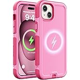 Follaroma for iPhone 15 Case, Compatible with MagSafe, Heavy Duty Shockproof Protective Phone Case, Anti-Drop Protection, Dual Layer Magnetic Phone Cover for iPhone 15, 6.1", Pink