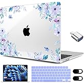 MEEgoodo for M4/M3/M2 MacBook Air 15.3 inch Case 2025 2024 2023, Case Fit Model (A3241/A3114/A2941) for MacBook Air 15 inch, Laptop Hard Shell with Keyboard Cover, Soft Purple Floral