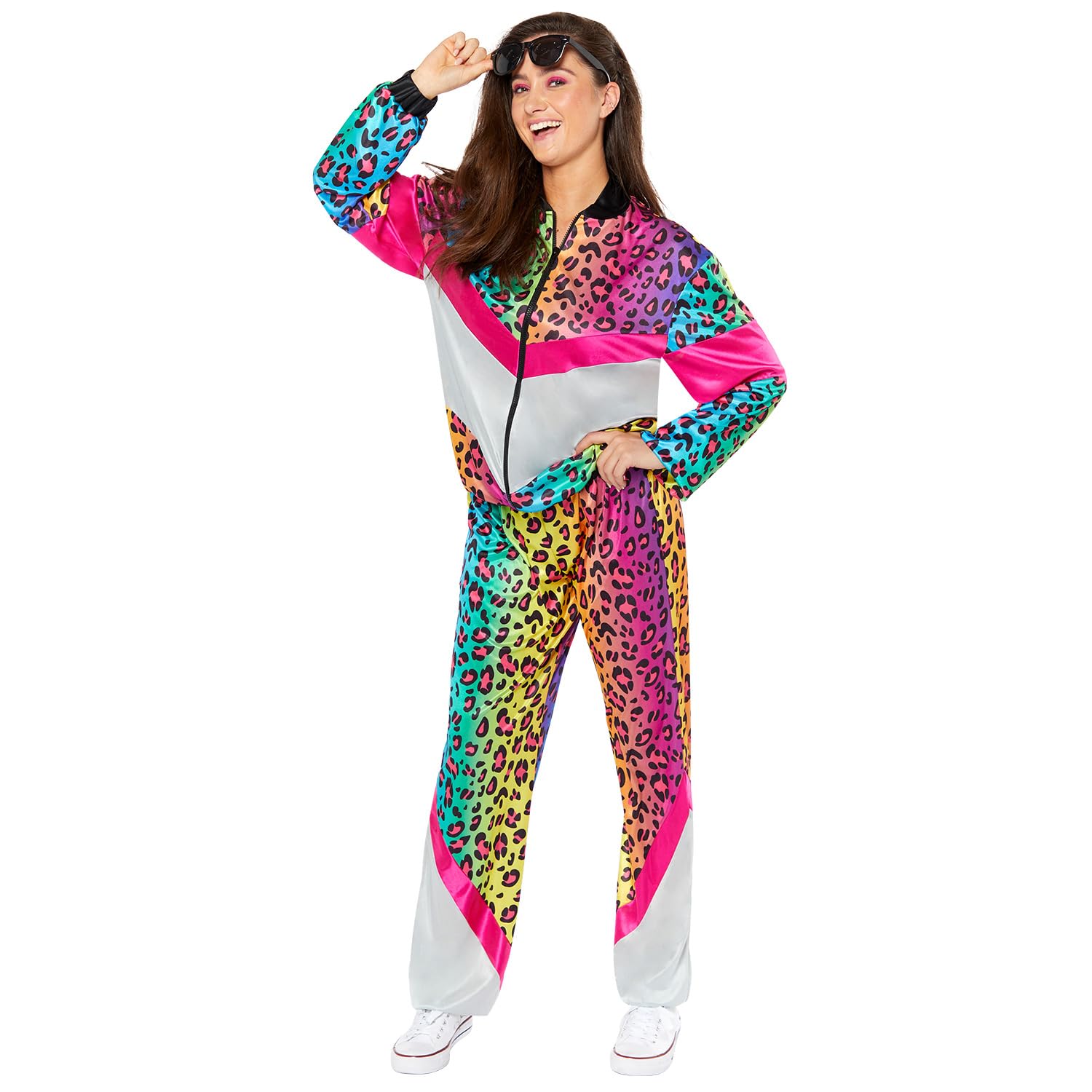 amscan 9919056 Unisex 1980's Neon Animal Print Shell Suit Adults Fancy Dress Costume (Chest size: 50")
