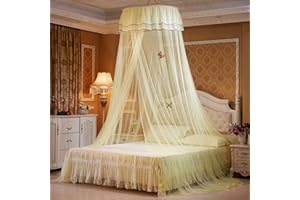 RIRC Canopy Bed for Girls Room Dome Mosquito Net for Bed Ceiling Suspension Pink Bed Canopy Curtains Purple Mosquito Netting White Bed Tent Game Reading Princess Canopy for Girls Bed (Yellow)
