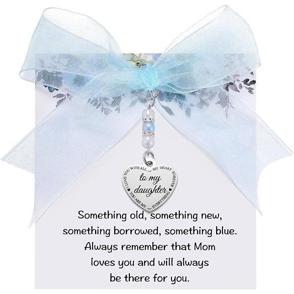 UAIAGM Something Blue Present For Bride On Wedding Day Angel Bridal Wing Bouquet For Daughter Garter Charm Present Card From Mom Dad Grandma Sister Friends Keepsake Bridal Shower Something Blue