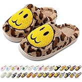 AIMINUO Women's Men's Retro Preppy Happy Face Slippers Comfy Warm Plush Slip-On House Slipper for Winter Indoor Soft Cushion Non-slip Fluffy Slides Slippers
