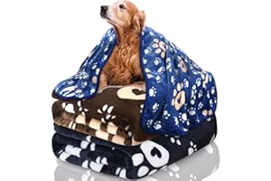 GORGELLY 1 Pack 3 Dog Blankets for Medium Dogs, Soft Fleece Dog Blanket Fluffy Pet Blanket Warm Sleep Mat Cute Paw Print Puppy Cat Blanket, Flannel Throw for Washable Dog Bed, Blanket for Dogs, 41"X31"
