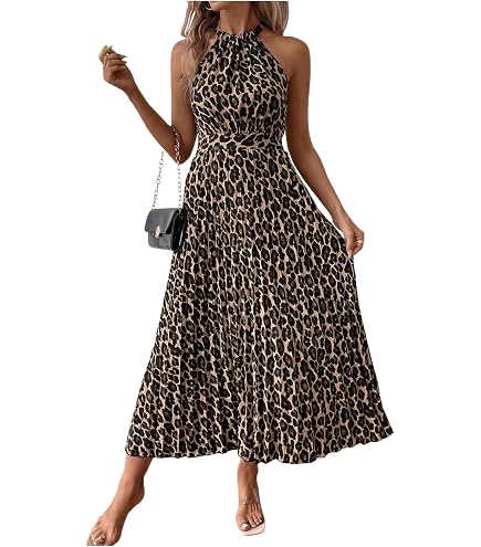 CUPSHE Women's A-Line Midi Dress Leopard Print Belted Long Sleeve Dress for Women : Clothing, Shoes & Jewelry