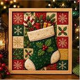 DIY Christmas 3D Fabric Poke Art Kit Santa Snowman Pattern Patchwork Craft | Layered Fabrics Tucking Craft for Adults Handmade Textile Wall Decor Beginner‑Friendly Creative Christmas Decoration Gift (E)