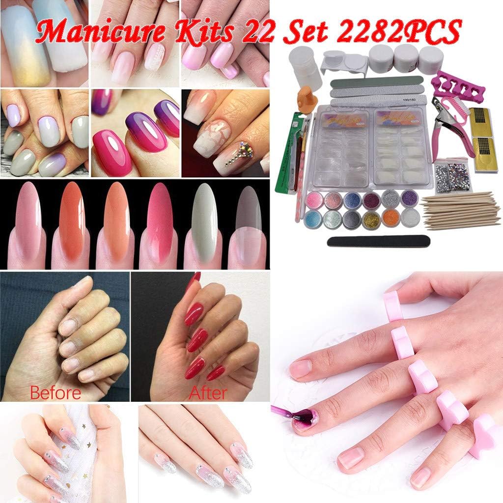 fang FANS Acrylic Nail Kits Full Set, Acrylic Powder Glitter Nail Art Kit, False Nail Tips Nail Art Tool Decoration Starter Set, 22 Sets of 2282PCS (Multicolor)