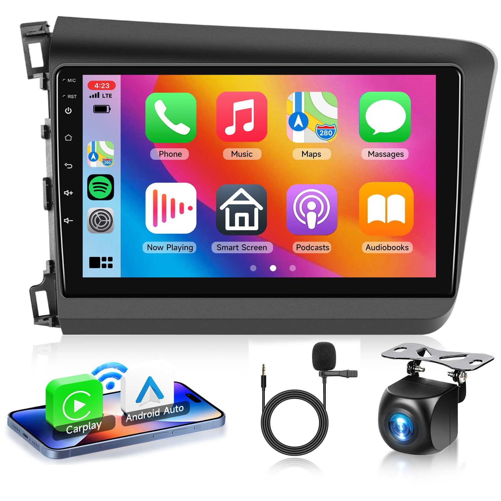 Photo 1 of 2G+64G Android 13 Car Stereo for Honda Civic 2012-2015 with Wireless Carplay Android Auto, 9 Inch Touch Screen Radio Support GPS/WiFi/Bluetooth/FM/SWC/Backup Camera