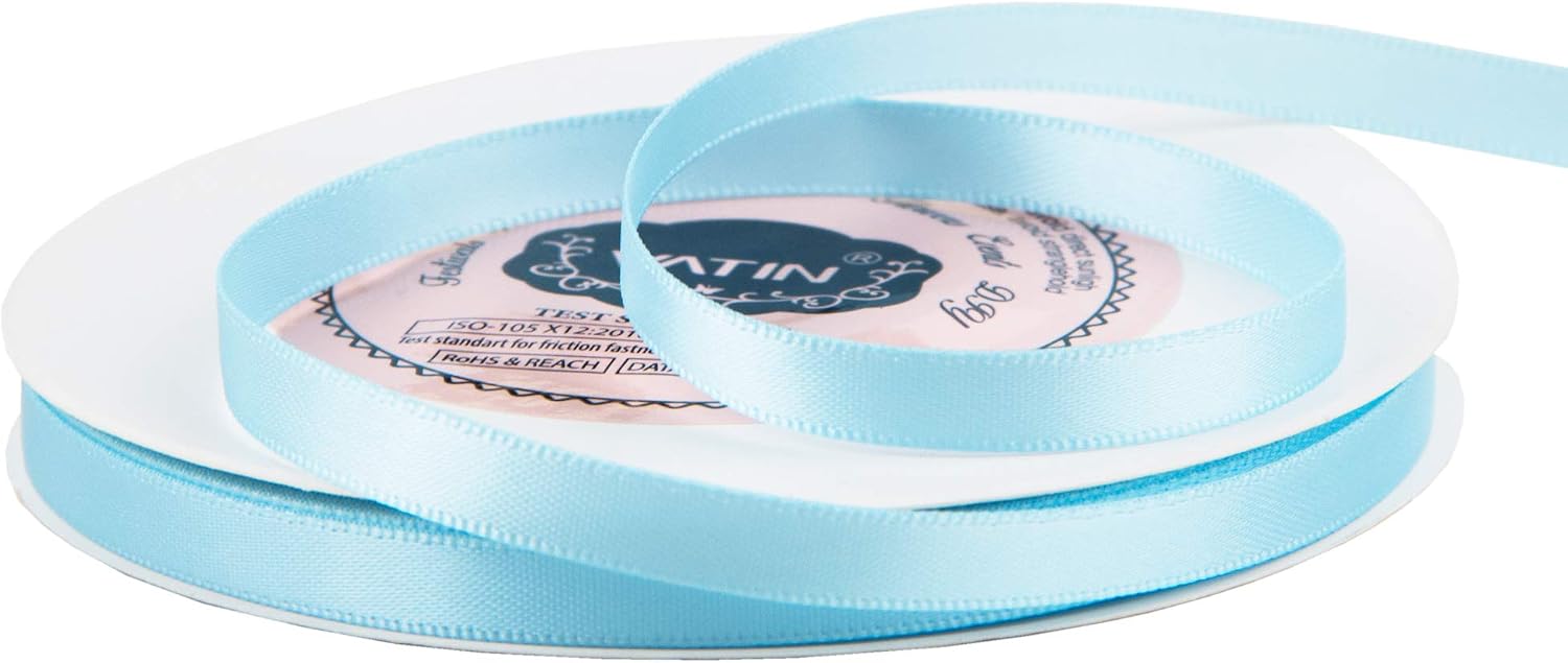 VATIN 6mm Double Faced Light Blue/Baby Blue Polyester Satin Ribbon - Image 4