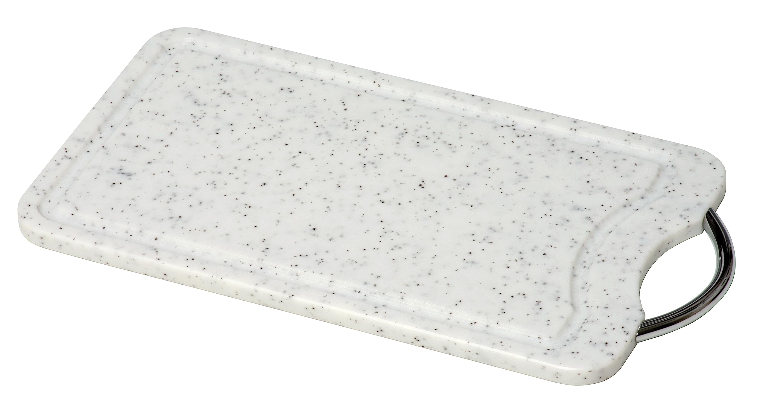 Kelomat Chopping Board, Kitchen Board, Work Board, with Stainless Steel Handle, White, 250 x 200 x 12 mm