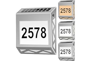 QUINNSUS Solar House Numbers for Outside Address Sign, 3 Lighting Modes Waterproof LED Illuminated Address Plaques House Numbers Sign, Smart Switch Address Numbers for House, Home Yard, Outdoor Walls(Sliver)