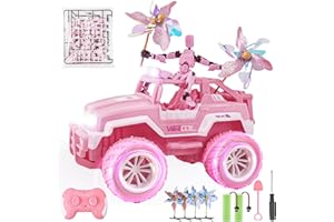 BEZGAR Remote Control Car for Girls - 1:16 Pink RC Jeep Set with Action Figure, 4 Windmills & 2 High-Capacity Rechargeable Batteries(80+ Mins Runtime), 2.4GHz RC Cars with Lights, Gifts for Kids