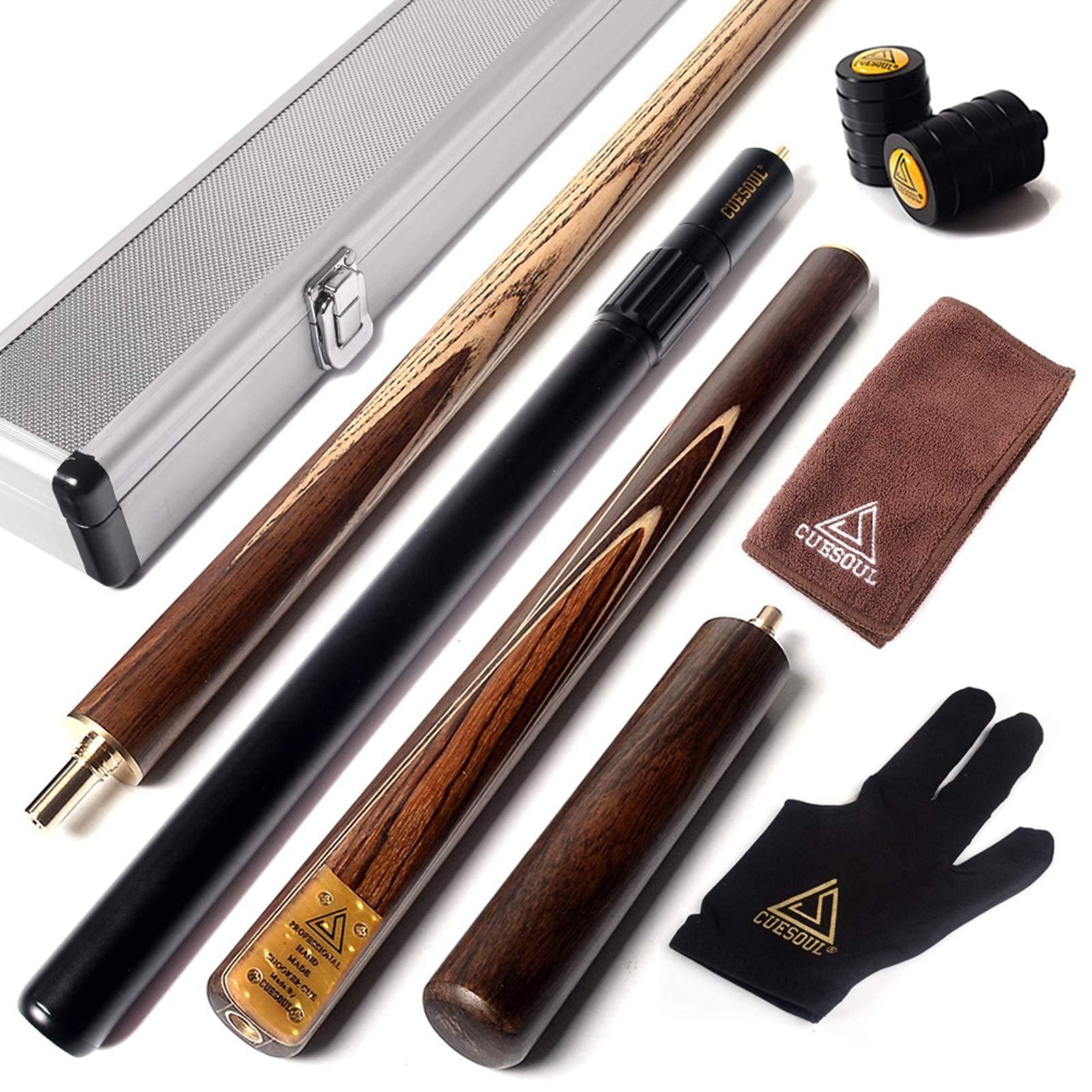 CUESOUL 57 Handcraft 3/4 Jointed Snooker Cue with Mini Butt End Extension Packed in Aluminium Cue Case (D306)