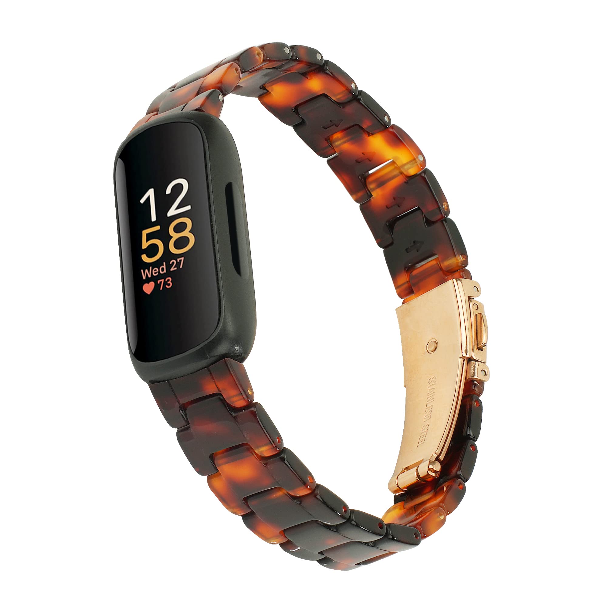 LAREDTREE Compatible with Fitbit Inspire 3 Band for Women , Resin Watch Band Replacement Strap Adjustable Wristband for Fitbit Inspire 3 (Rose Tortoiseshell)