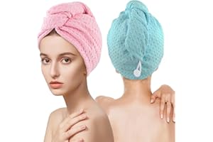 MaopaoBeauty Microfiber Hair Towel Wrap - 2Pack Hair Head Drying Curly Fast Absorbent Dry Anti Frizz Twist Plopping Long Shower for Women (2Packs,Green and Pink,10.6x27.5inch)