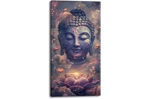 Lasdel Buddha with Lotus Canvas Wall Art for Bathroom Bedroom Home, Serene and Mystical Depiction Painting Print Picture Deco