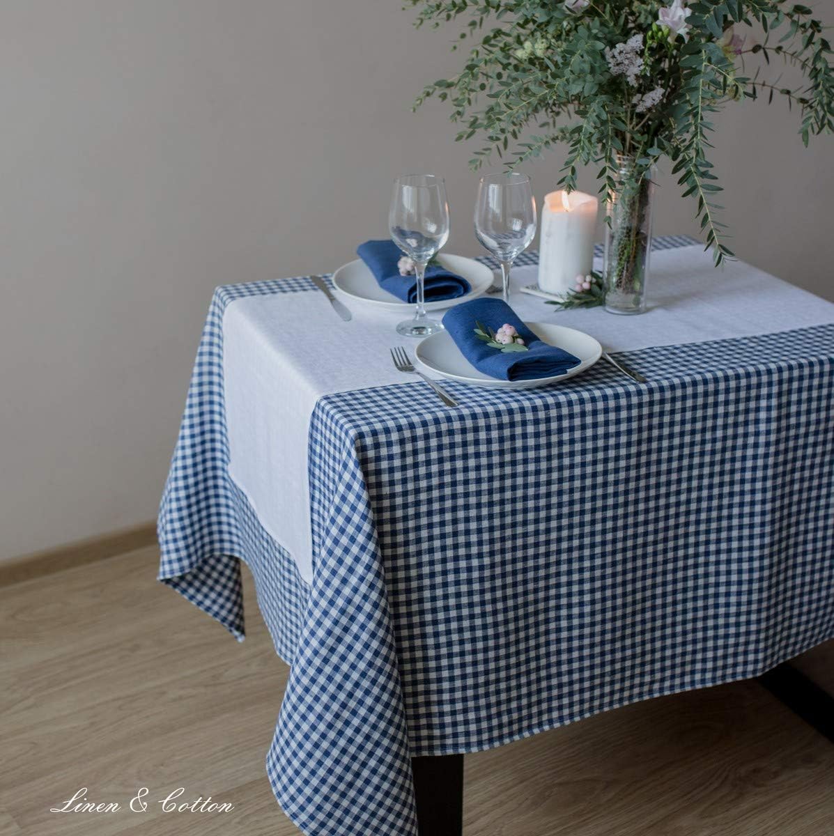 Linen & Cotton Gingham Tablecloth Estella, 100% Linen - Image 3