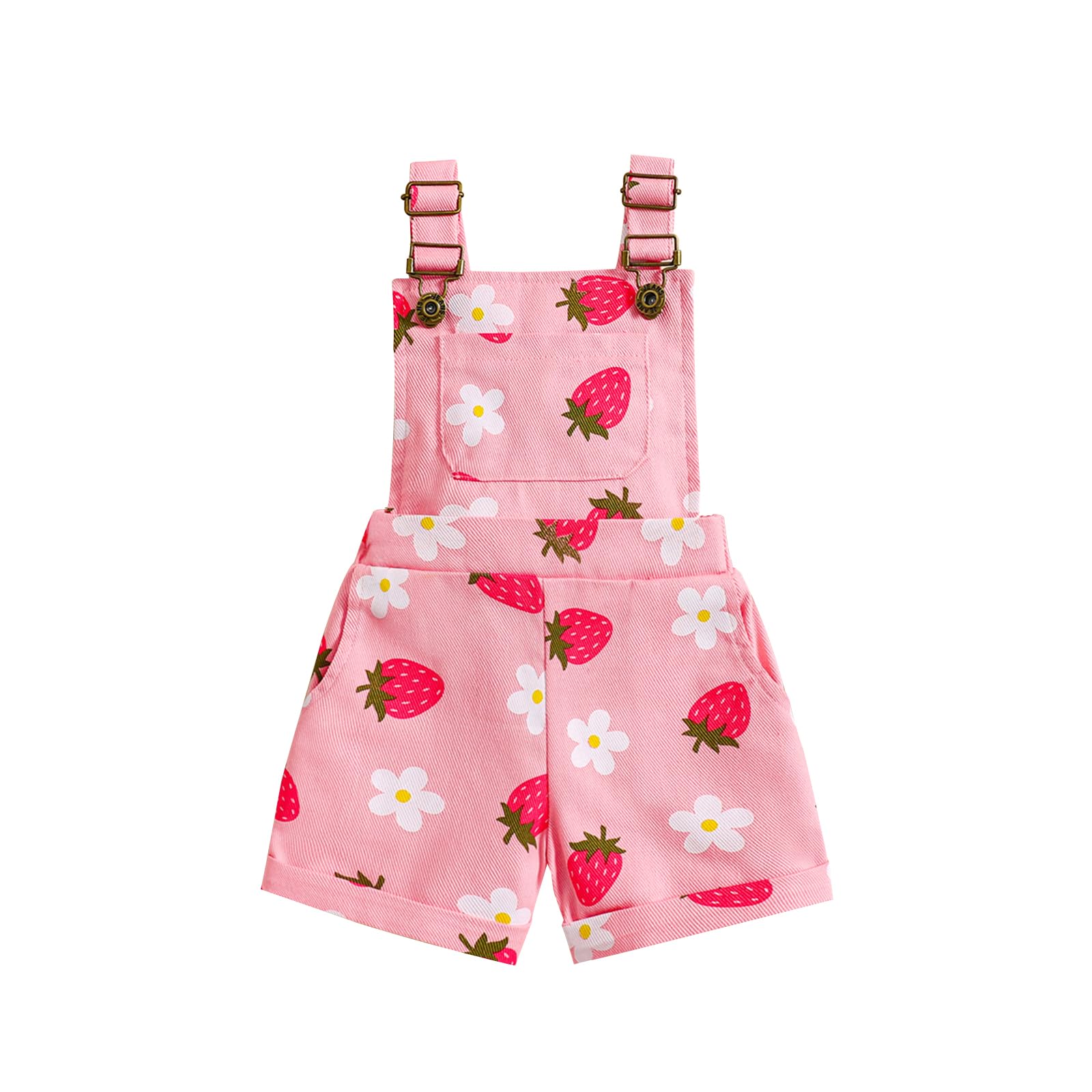 Photo 1 of Ayalinggo Toddler Baby Girl Sunflower Print Overalls Shorts with Pocket Suspender Trousers Cute Summer Clothing Outfit (Pink, 2-3 Years)