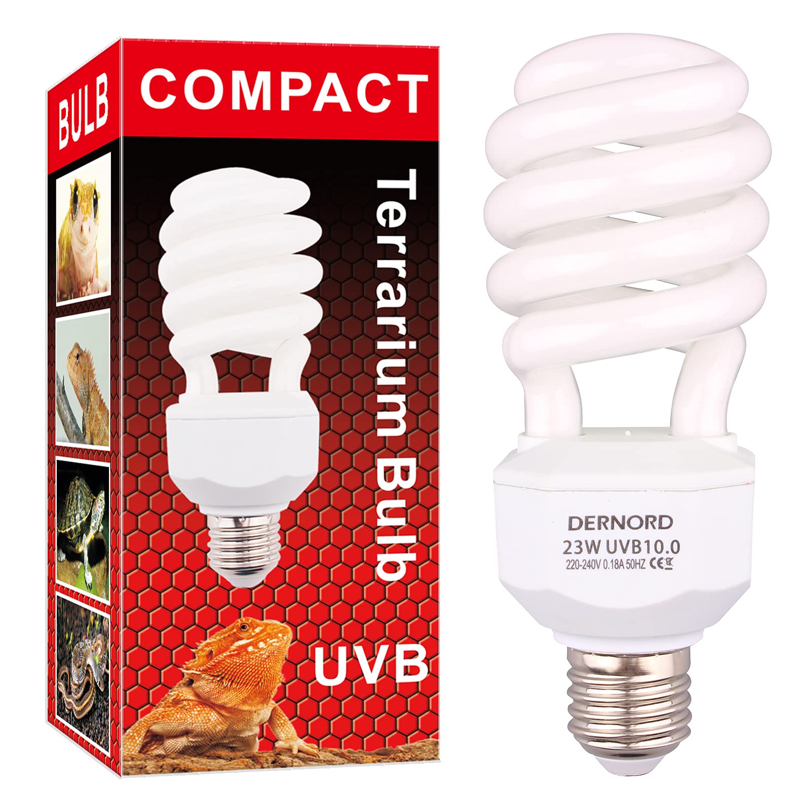 DERNORD UVA UVB Light Bulb - 10.0 23 Watt UVB Light Reptile Kit UVB Bulb Lizard Bearded Dragon Chameleon Tortoise Lamp