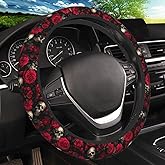 Red Rose Skull Steering Wheel Cover, Non-Slip Breathable Neoprene Steering Wheel Covers, Car Accessories Universal 15 Inch Fit Auto, Suvs, Truck