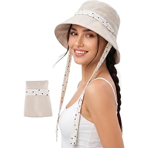 Babalet Linen Blend Sun Hat for Women Wide Brim Beach Bucket Hat | Adjustable Foldable Fisherman Wide Brim Cap with Chin Stra