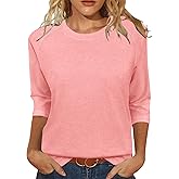 JomeDesign Womens Tops Casual 3/4 Sleeve Crew Neck Shirts Loose Fit Tunic Blouses Summer Tees