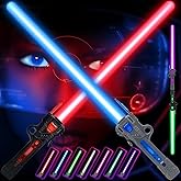 ANNDOFY Light Up Saber for Kids, Dual Light Sword RGB 7 Colors Changeable with 3 Modes FX Sound, Expandable LED Dual Swords Set for Galaxy War Fighter Warriors (2 Pack)