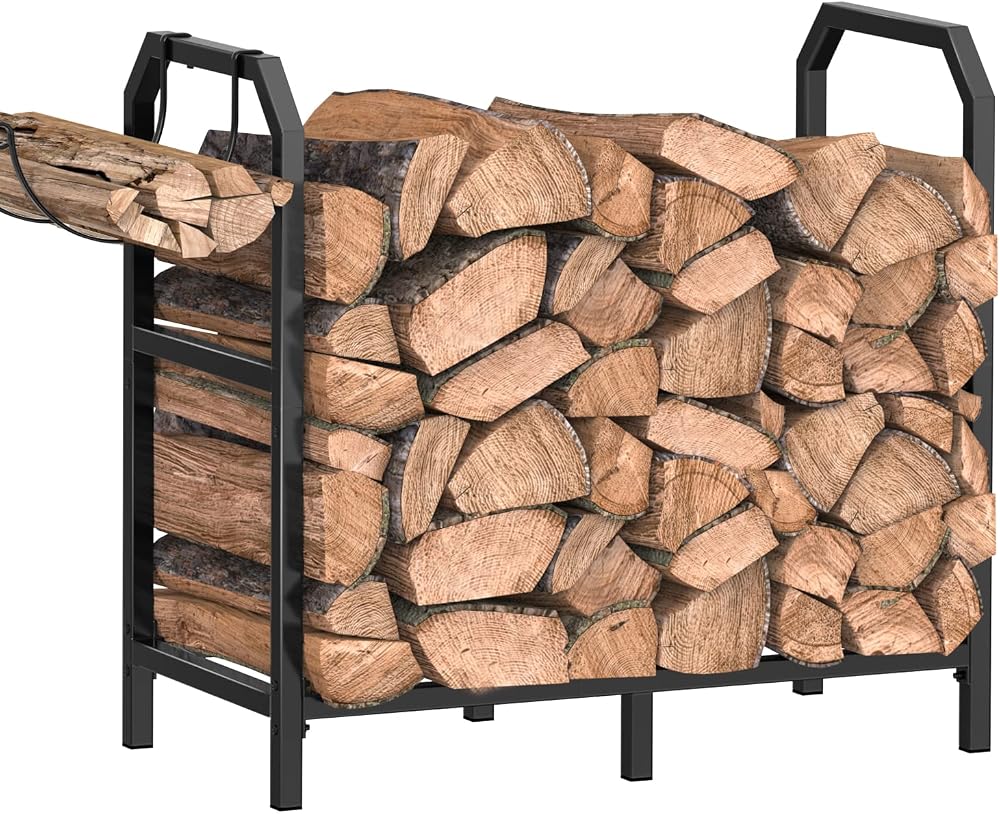 Mutool 25.6" Metal Firewood Rack, Indoor/Outdoor Log Holder, Black
