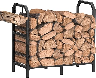 Mutool 25.6" Metal Firewood Rack, Indoor/Outdoor Log Holder, Black