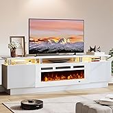 OneBlis 70" TV Stand for Living Room, Entertainment Center & Media Console with Storage, Fits TVs up to 80", Modern TV Cabinet with Shelves, 36" Electric Fireplace (All White)